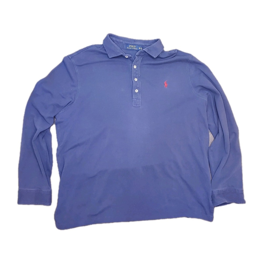 Polo Ralph Lauren Shirt Mens 2XL Navy Blue Long Sleeve *Missing Sleeve Button*